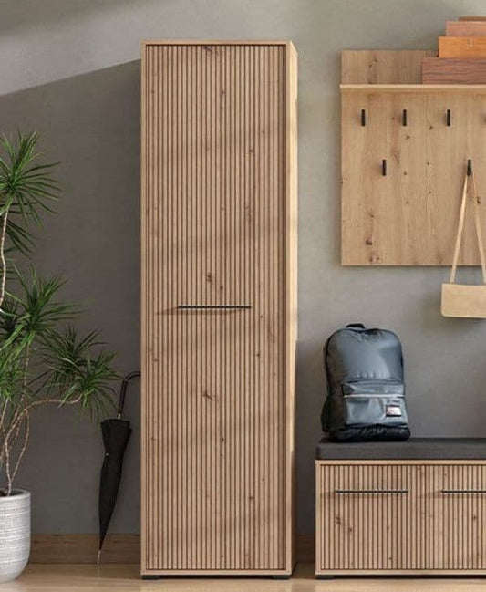 Slatted Artisan Oak Effect Slim Wardrobe