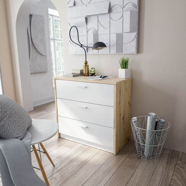 White and Oak Space Saving Chest of Drawer Desk