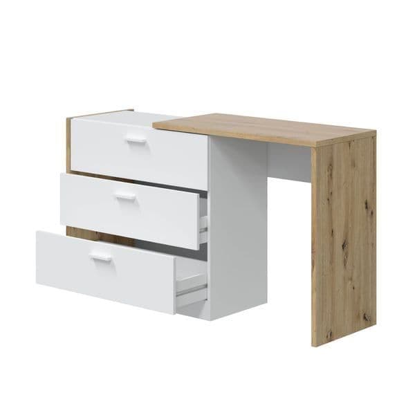 White and Oak Space Saving Chest of Drawer Desk