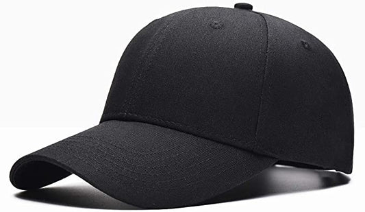 Plain Black 100% Cotton Baseball Cap