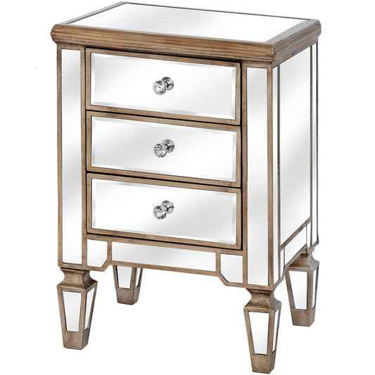 Three Drawer Mirrored Bedside