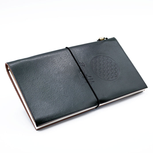Handmade Leather Journal - Flower of Life - Green