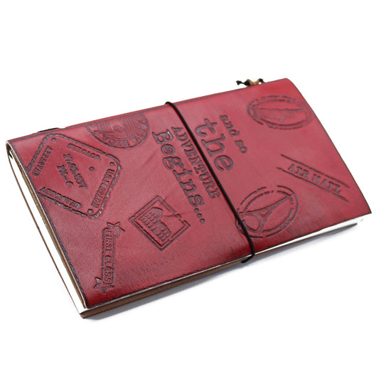 Handmade Leather Journal- The Adventure Begins - Red