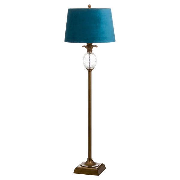 Glass Pineapple Floor Lamp With Teal Velvet Shade