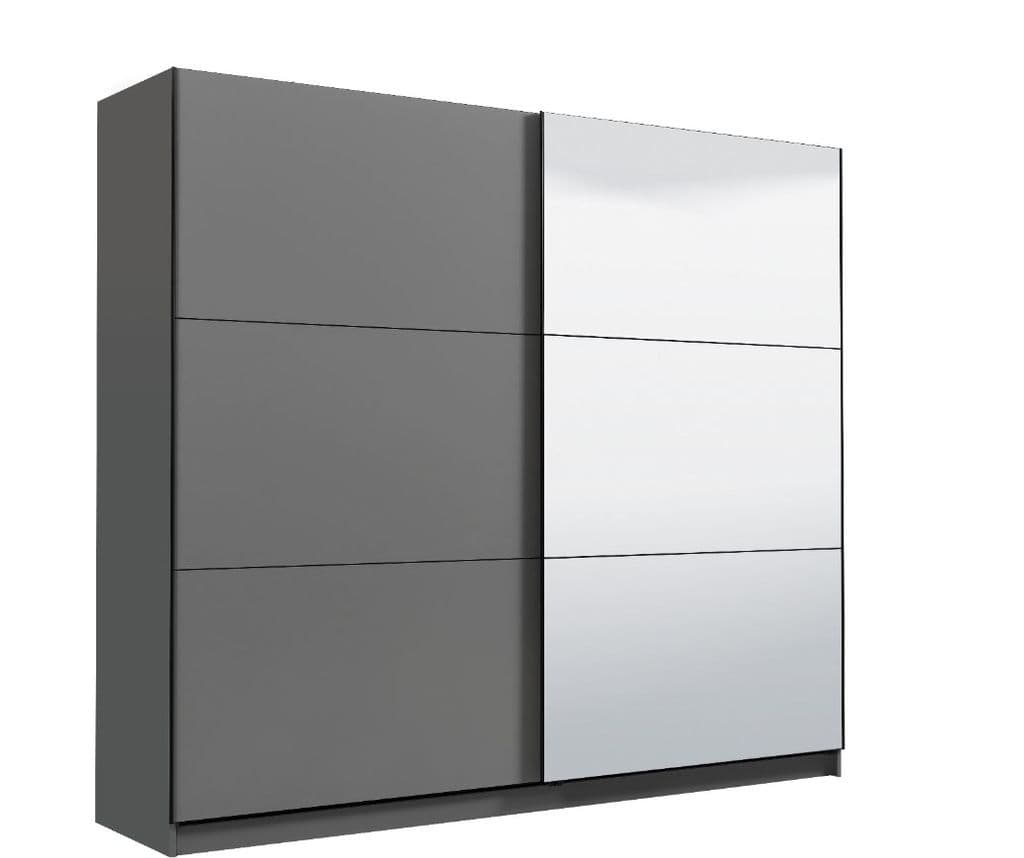 Large Grey And Mirrored Sliding Door Wardrobe 220cm