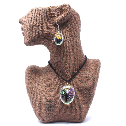 Pressed Flowers Necklaces - Tree of Life set - Mixed Colours