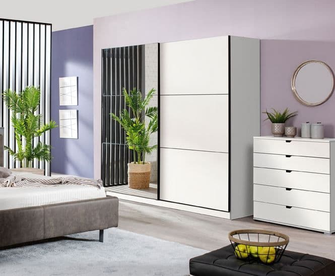 Large White And Mirrored Sliding Door Wardrobe 220cm