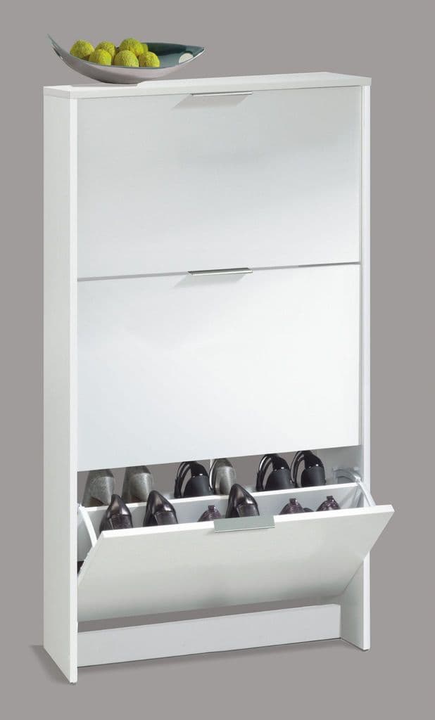 Matt White Three Drawer Shoe Cabinet
