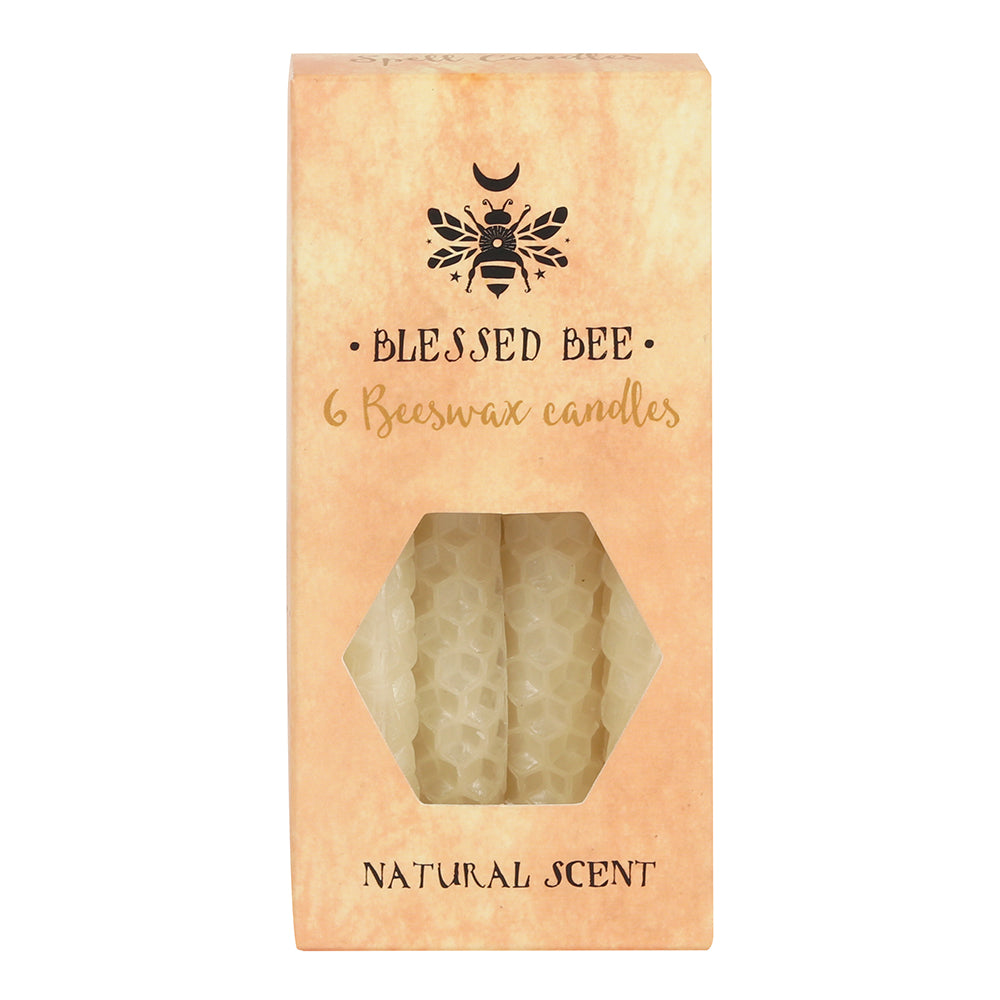 Cream Beeswax Blessed Bee Candles  -  Pack of 6 - Natural Scent
