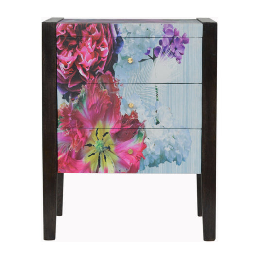 MONTAGE - Three Drawer Mango Wood Floral Bedside