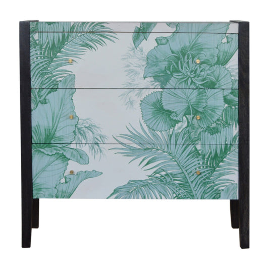 JUNGLE - Three Drawer Mango Wood Tropical Print Chest