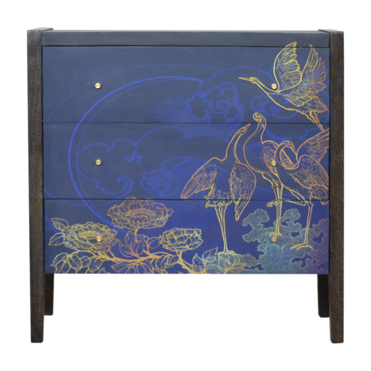 Three Drawer Mango Wood Midnight Blue Print chest