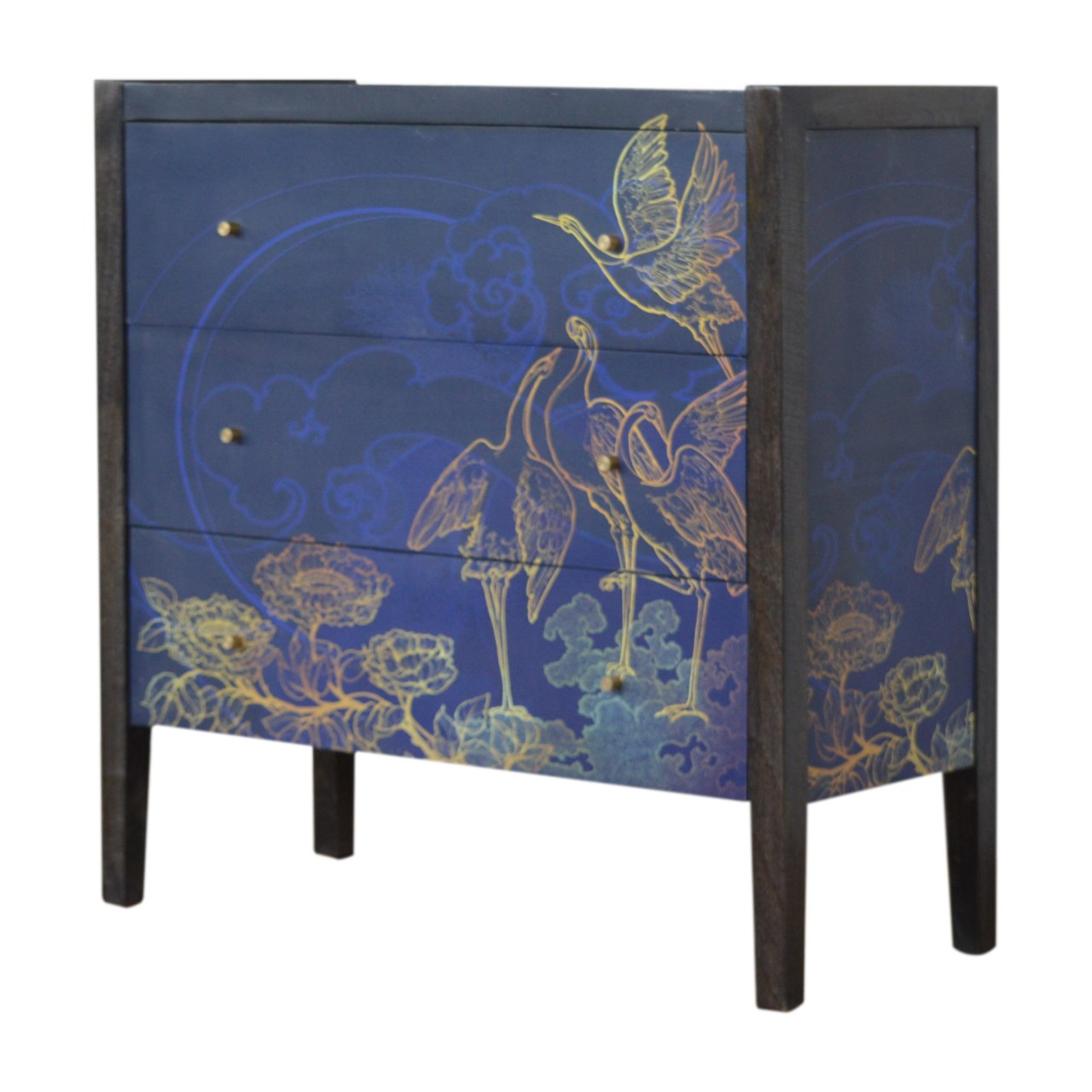 Three Drawer Mango Wood Midnight Blue Print chest