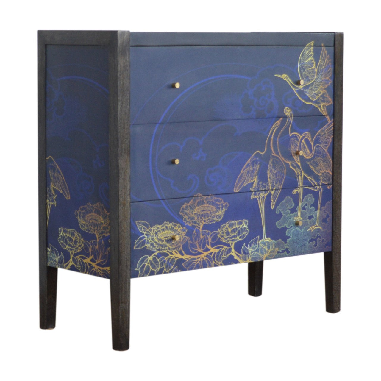 Three Drawer Mango Wood Midnight Blue Print chest