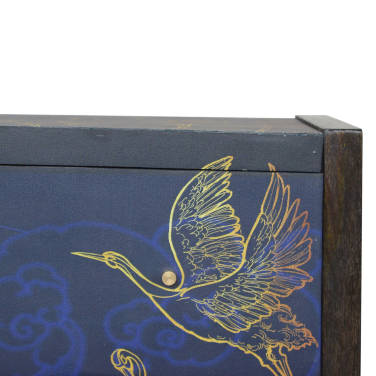 Three Drawer Mango Wood Midnight Blue Print chest
