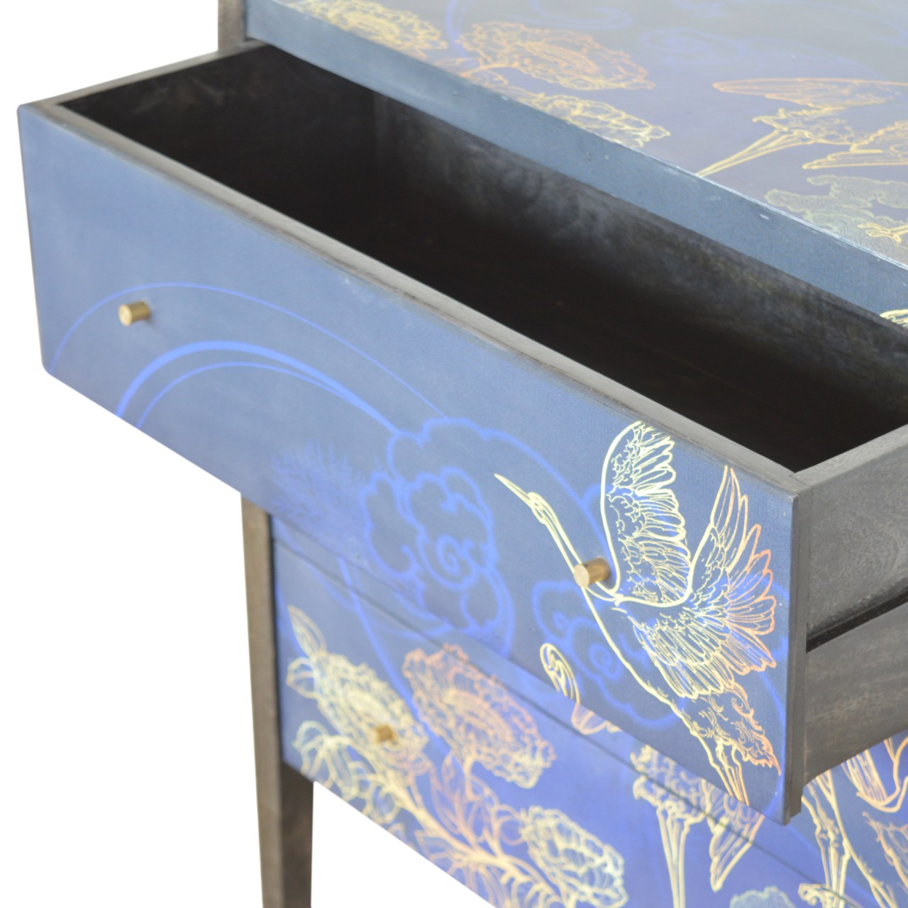 Three Drawer Mango Wood Midnight Blue Print chest