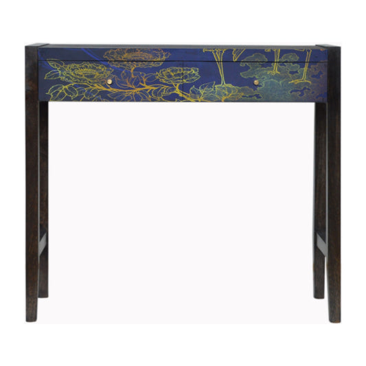 Two Drawer Mango Wood Midnight Blue Print Console Table