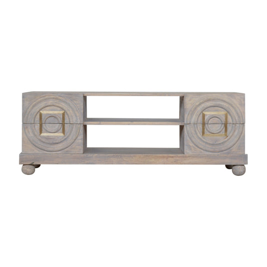 GOLDRUSH - Stylish Solid Wood Pale Stone Finish Media Unit