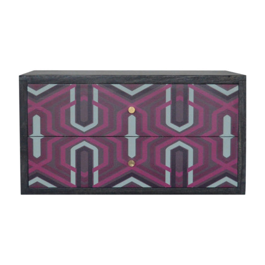 PINK AZTEC - Two Drawer Mango Wood Wall Mounted Bedside
