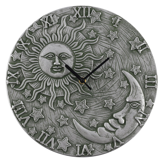 Silver Effect Terracotta Sun & Moon Clock