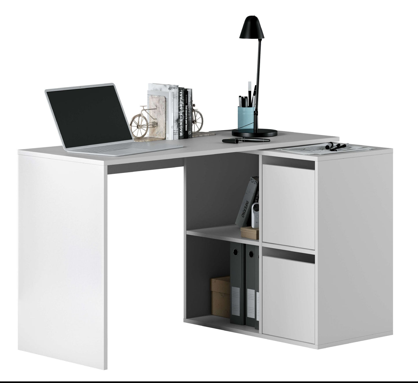 White Reversible Desk with Storage