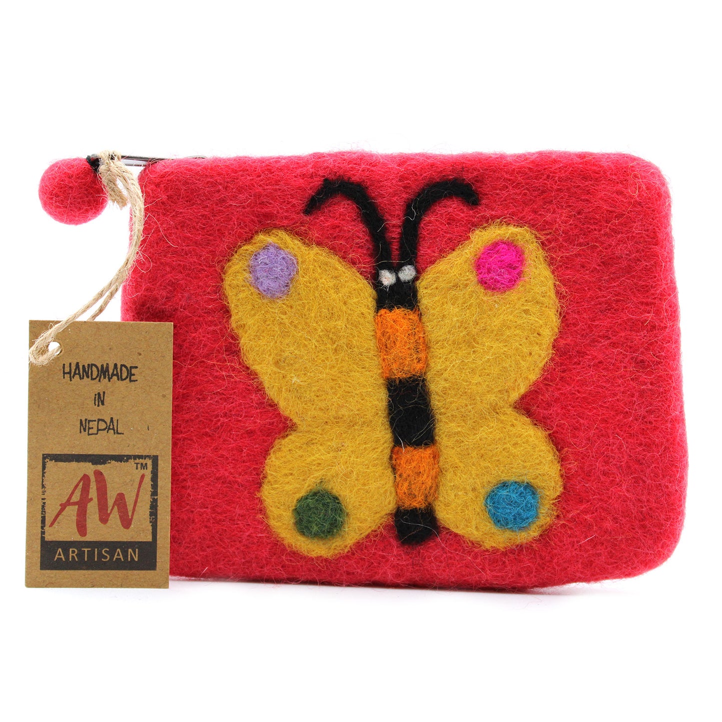 Natural Felt Zipper Pouch - Big Butterfly
