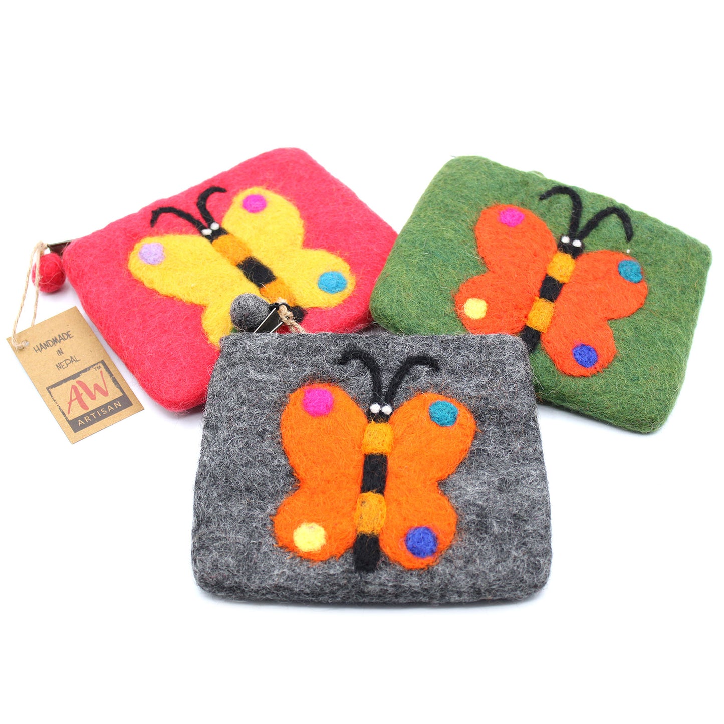 Natural Felt Zipper Pouch - Big Butterfly