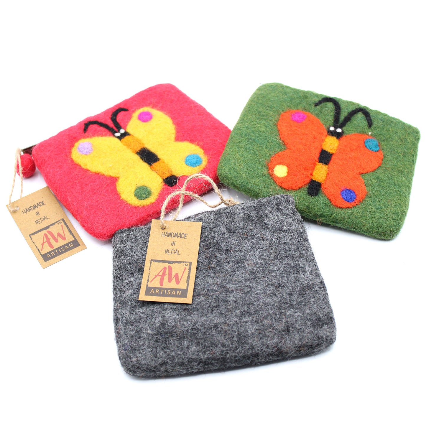 Natural Felt Zipper Pouch - Big Butterfly