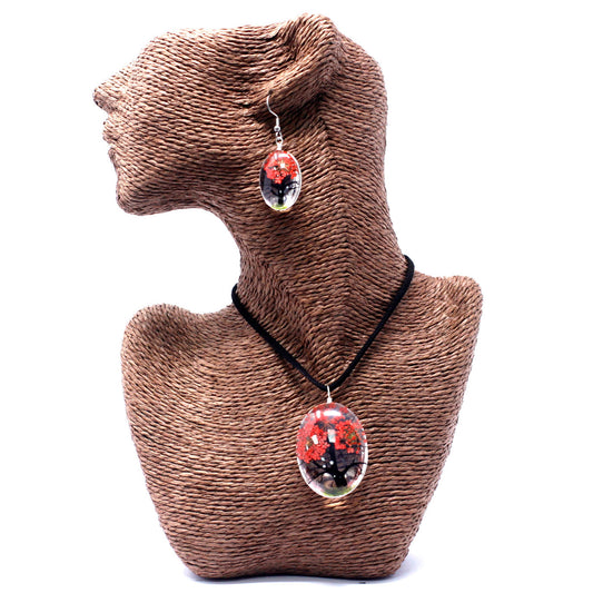 Pressed Flowers Necklaces - Tree of Life set - Coral
