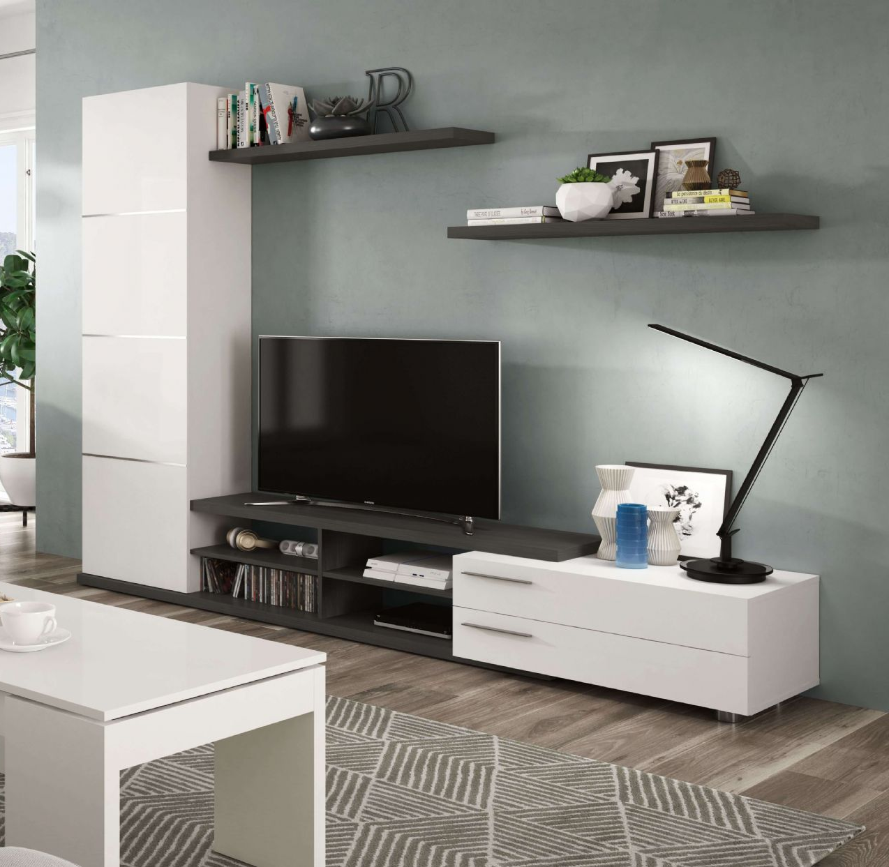White and Grey Wall TV Entertainment Unit
