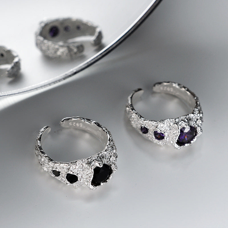 Gemstone Inlaid Zicron Sterling Silver Ring