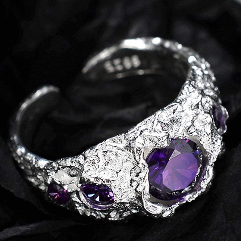 Gemstone Inlaid Zicron Sterling Silver Ring