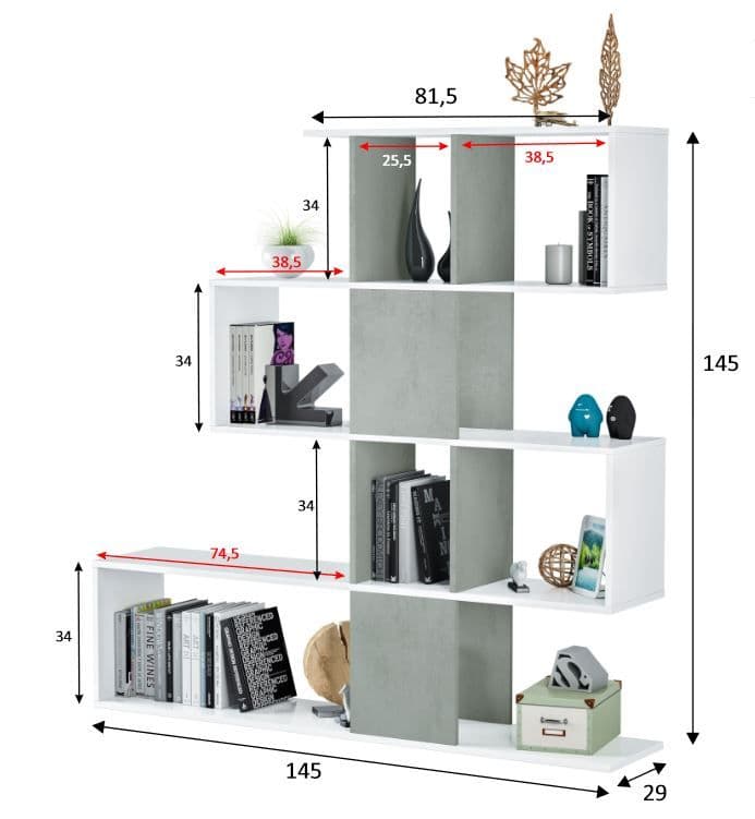 White and Concrete Grey Bookcase