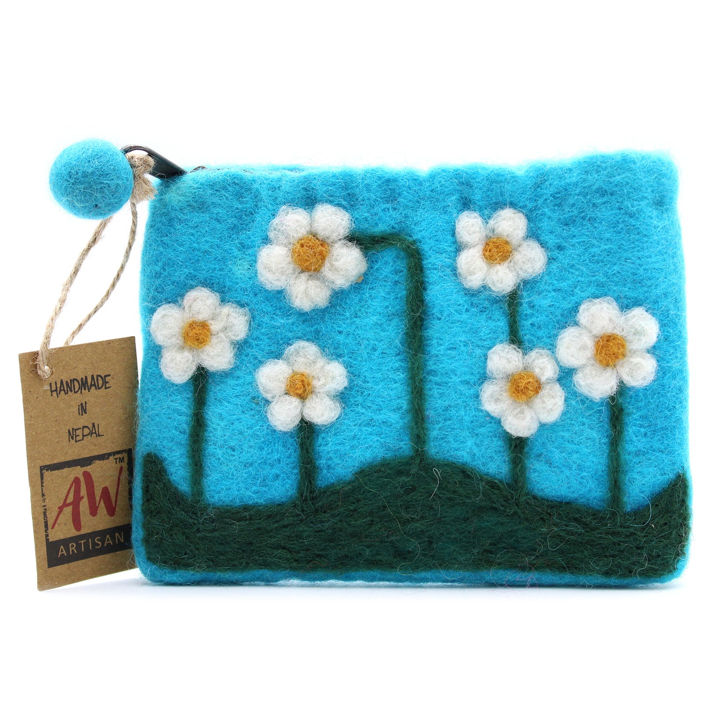 Natural Felt Zipper Pouch - Flower Garden