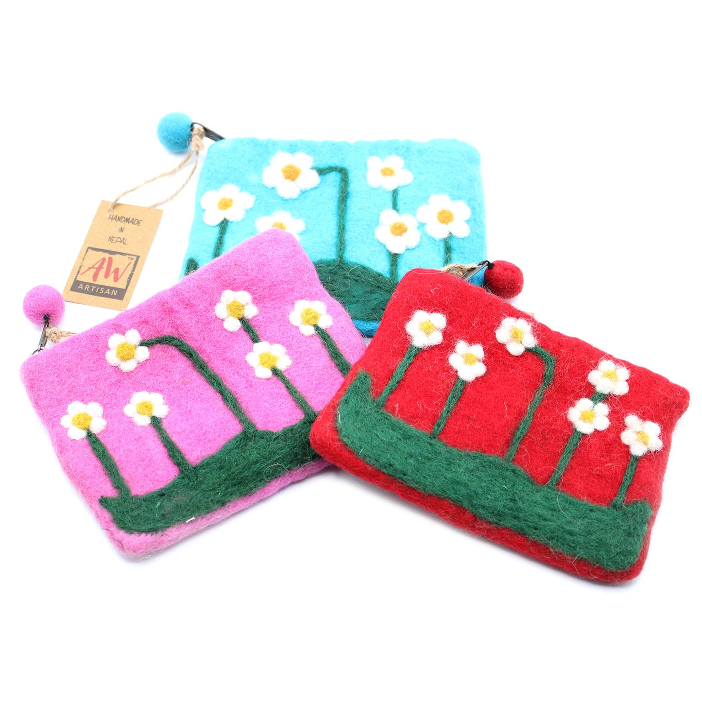 Natural Felt Zipper Pouch - Flower Garden