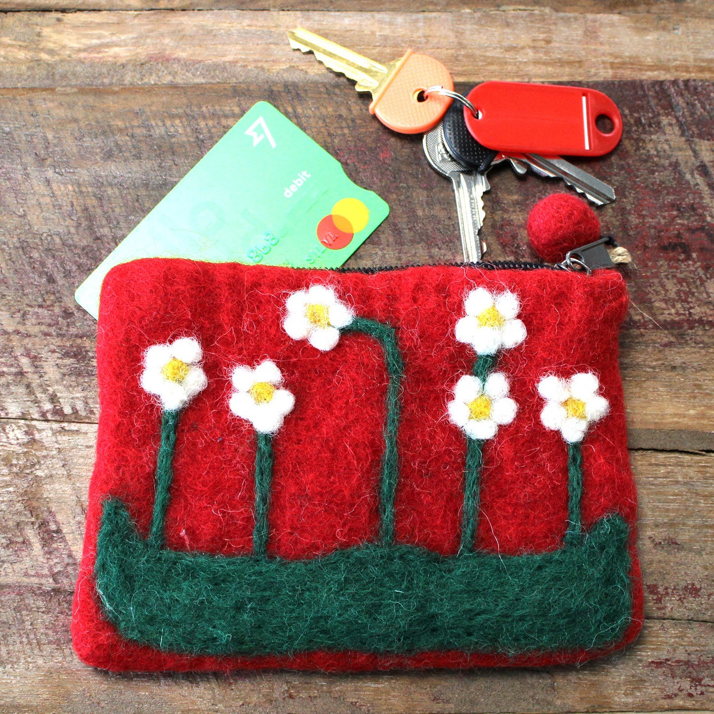 Natural Felt Zipper Pouch - Flower Garden