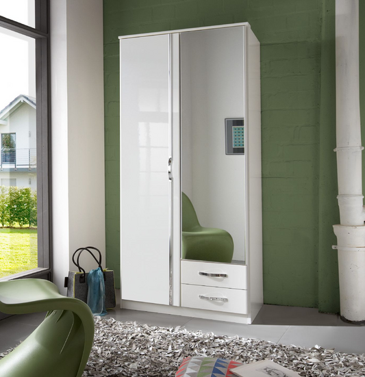 White Gloss 2 Door 2 Drawer Wardrobe