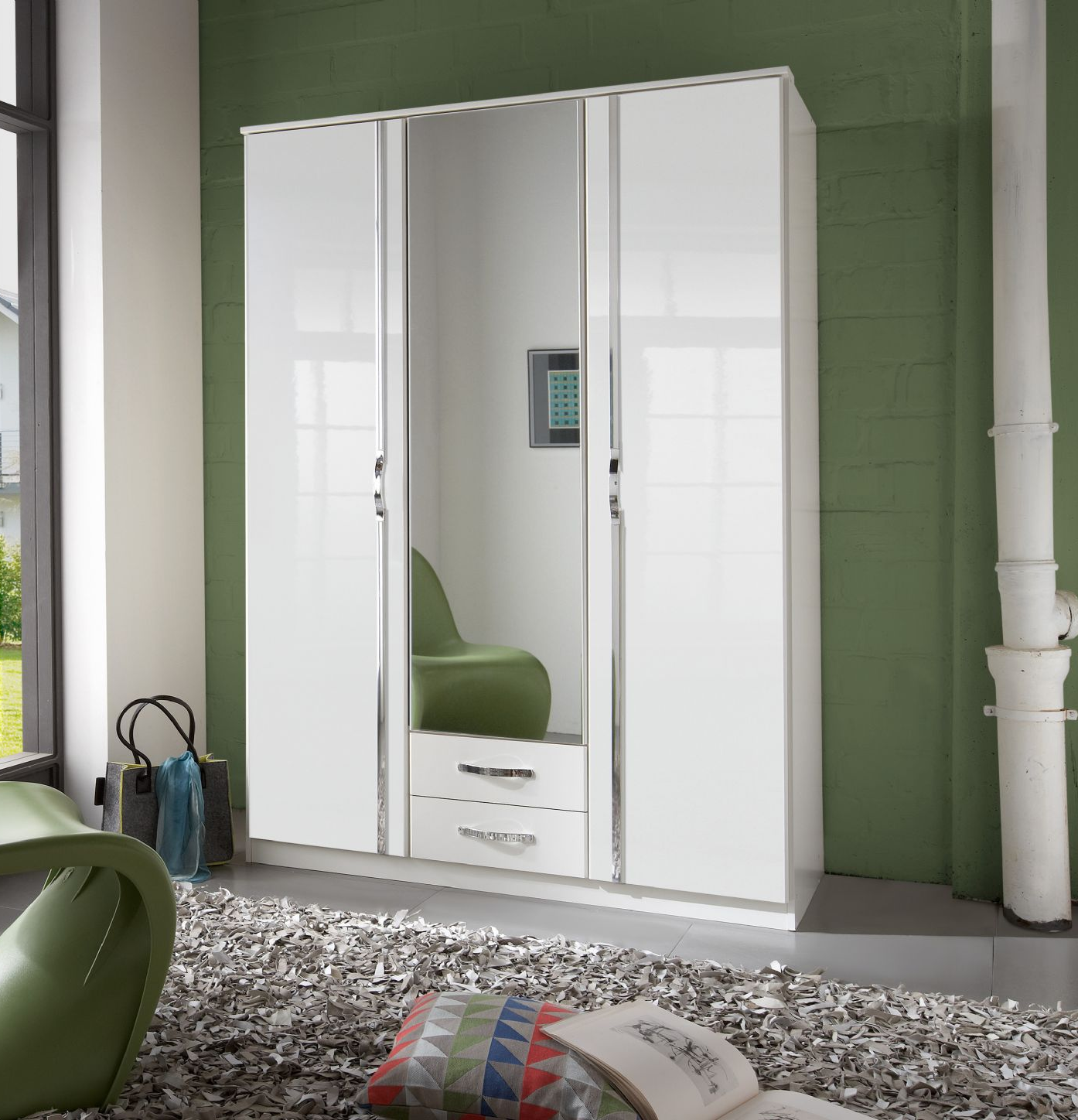 German White Gloss 3 Door Wardrobe