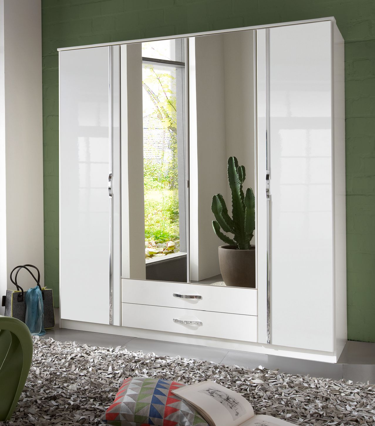German White Gloss 4 Door Wardrobe