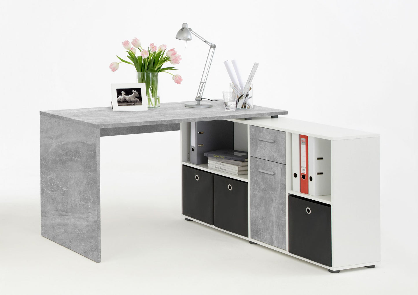 Concrete Grey and White Corner Desk