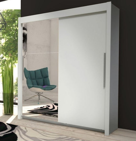Sliding Door Wardrobe Slider Cupboard Robe Matt White & Mirrored