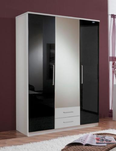 Black Gloss & White Three Door Two Drawer Wardrobe