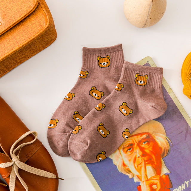 2021 New Cartoon Women&#39;s Breathable Cotton Socks Cute Bear Lovely Animal Pattern Girl Sock Combed  of Pure Cotton Female Socks