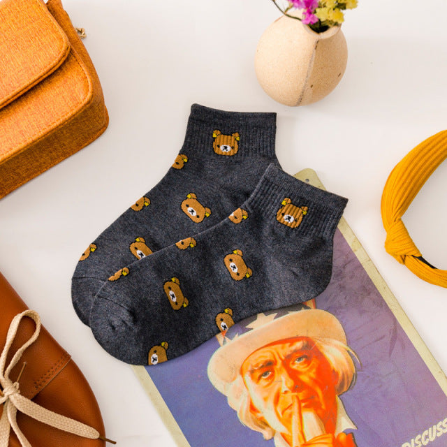 2021 New Cartoon Women&#39;s Breathable Cotton Socks Cute Bear Lovely Animal Pattern Girl Sock Combed  of Pure Cotton Female Socks