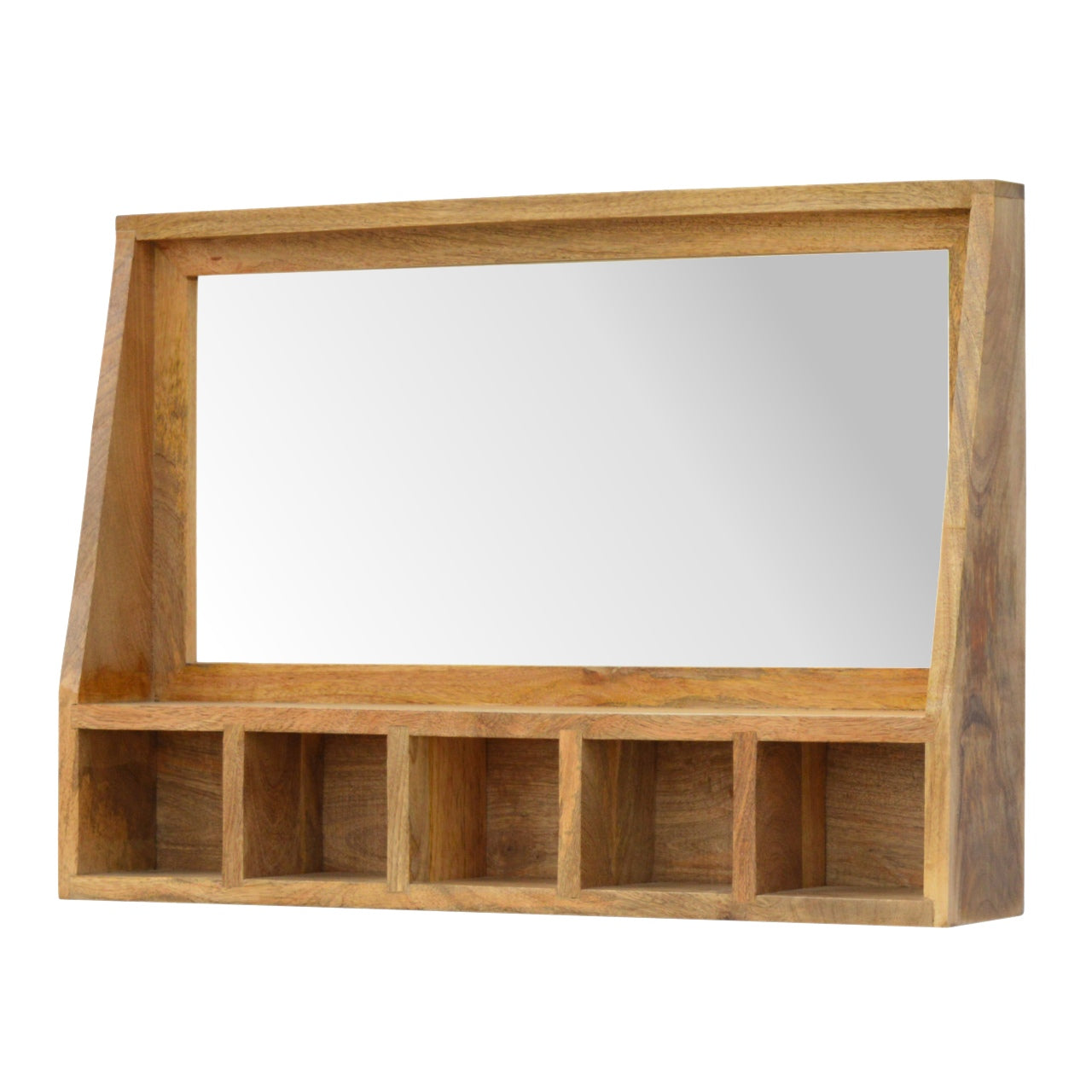 Solid Wood 5 Slot Wall Mounted Unit with Mirror