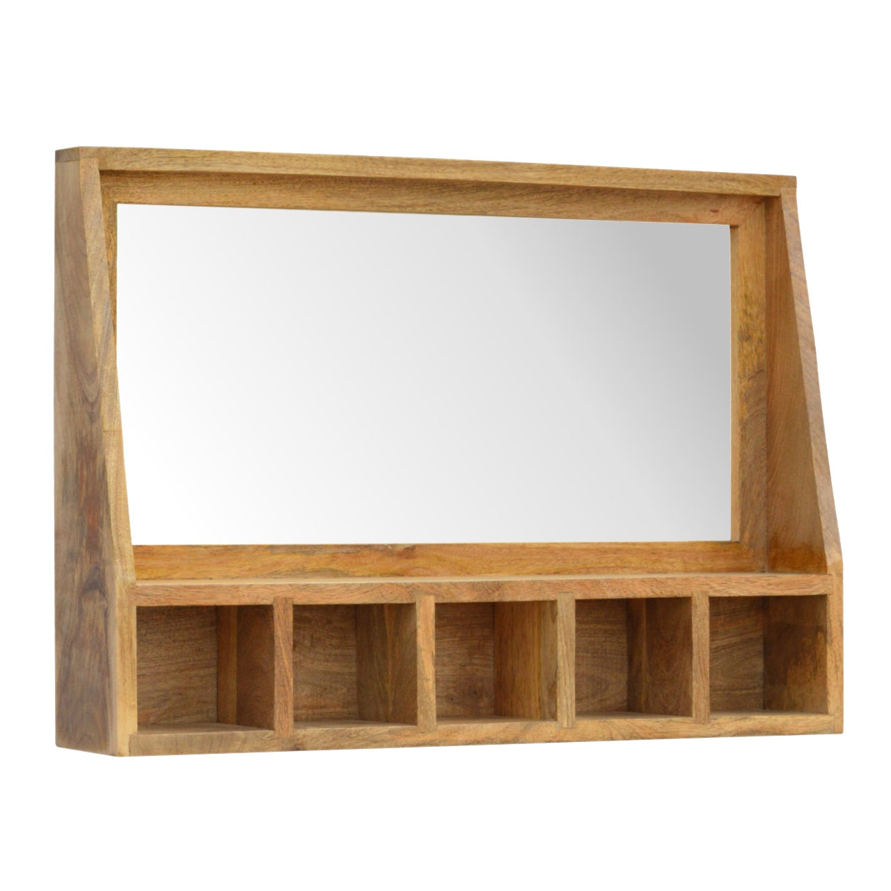 Solid Wood 5 Slot Wall Mounted Unit with Mirror