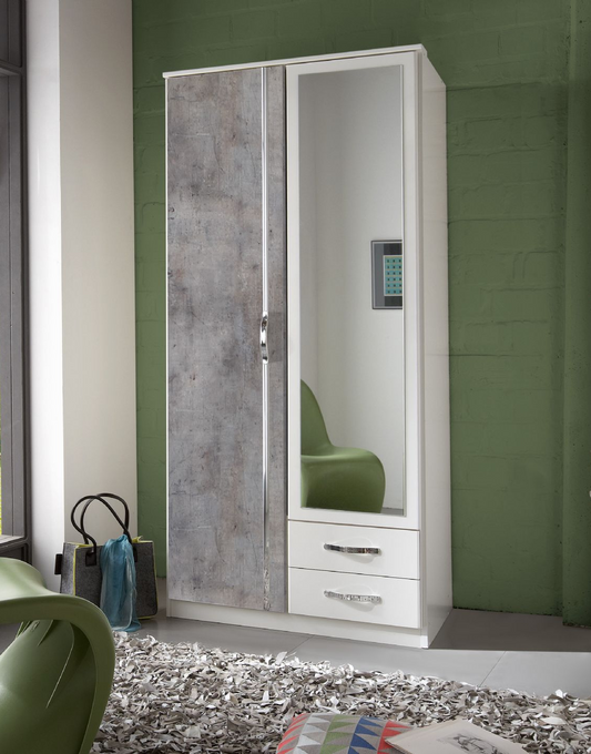 Concrete Grey and White 2 Door 2 Drawer German Wardrobe