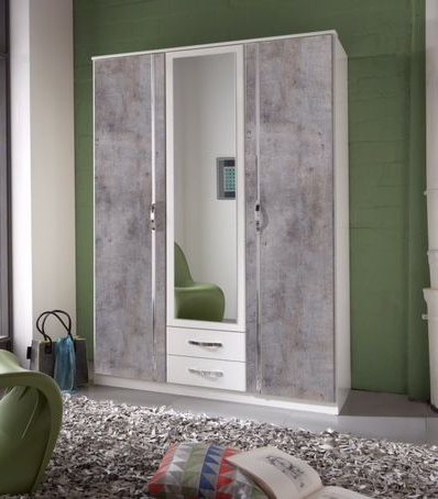 Concrete Grey and White 3 Door 2 Drawer German Wardrobe