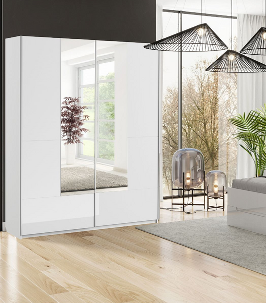 White Gloss Sliding Door Wardrobe With Mirrored Door