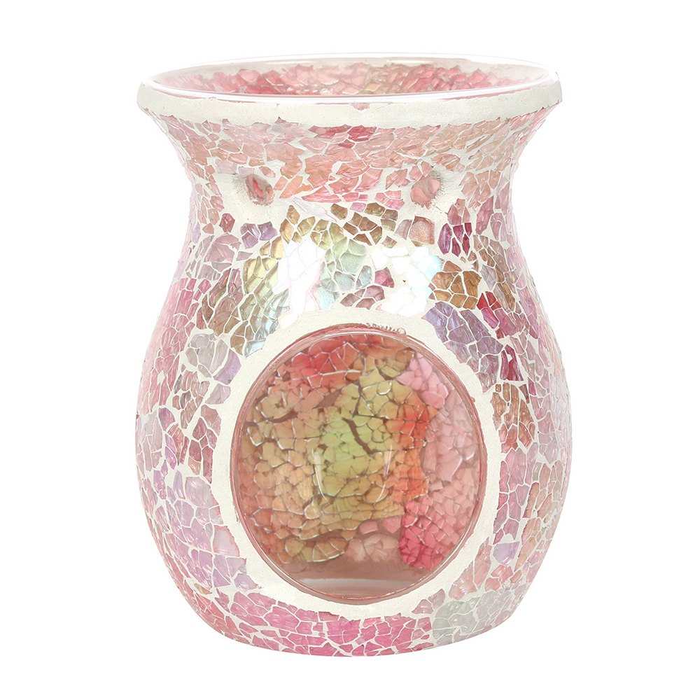 Large Pink Iridescent Crackle Oil Burner